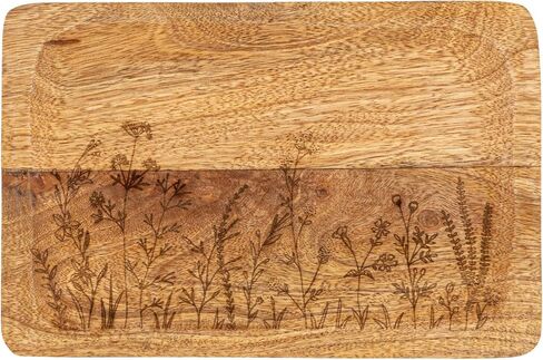 Creative Co-Op 11.75 Inches Mango Wood Laser Etched Botanicals, Natural Tray in Saudi Arabia
