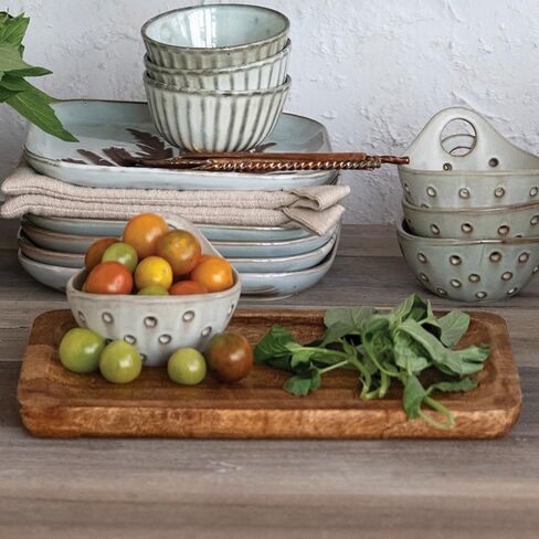 Creative Co-Op 11.75 Inches Mango Wood Laser Etched Botanicals, Natural Tray in Saudi Arabia