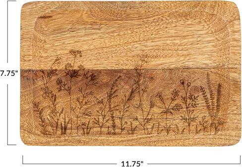 Creative Co-Op 11.75 Inches Mango Wood Laser Etched Botanicals, Natural Tray in Saudi Arabia