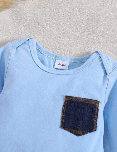 Haokaini ملابس الأطفال حديثي الولادة من Haokaini بأكمام طويلة بدلة شهم بلون واحد رومبير علوي منقوشة ملابس الحمالات والسراويل in Kuwait