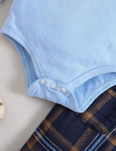 Haokaini ملابس الأطفال حديثي الولادة من Haokaini بأكمام طويلة بدلة شهم بلون واحد رومبير علوي منقوشة ملابس الحمالات والسراويل in Kuwait