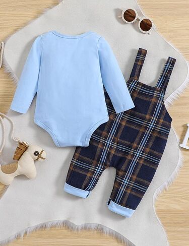 Haokaini ملابس الأطفال حديثي الولادة من Haokaini بأكمام طويلة بدلة شهم بلون واحد رومبير علوي منقوشة ملابس الحمالات والسراويل in Kuwait