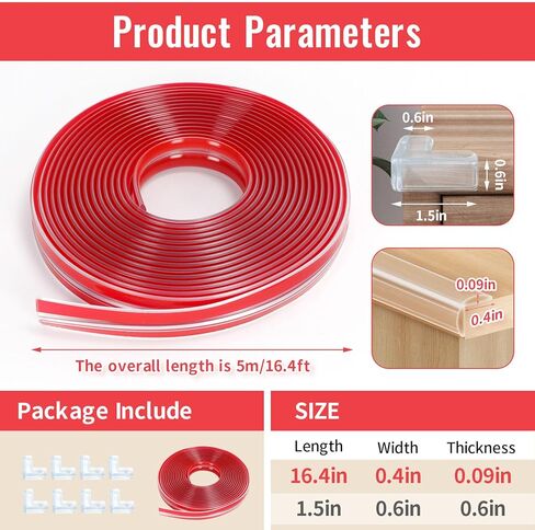 Rcybeo Baby Proofing, Clear Corner Protector, Edge Protector, 16.4 ft Clear Edge Protector Strip and 8 Piece Silicone Corner Protectors with Upgraded Pre-Taped in Kuwait