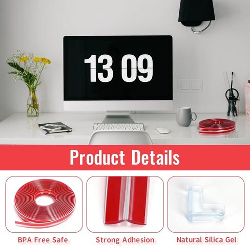 Rcybeo Baby Proofing, Clear Corner Protector, Edge Protector, 16.4 ft Clear Edge Protector Strip and 8 Piece Silicone Corner Protectors with Upgraded Pre-Taped in Kuwait