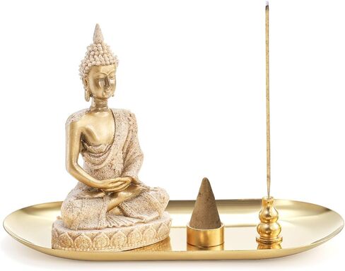 TOPZEA 6 in 1 Incense Holder, Brass Palo Santo Sage Sticks Holder, Incense Burner with Ash Catcher Tray & Buddha Statue for Coil Incense, Incense Cones, Stick, Meditation Accessories, Yoga Room Decor in Saudi Arabia