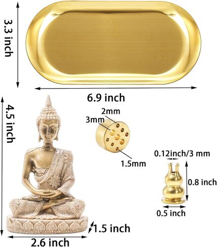 TOPZEA 6 in 1 Incense Holder, Brass Palo Santo Sage Sticks Holder, Incense Burner with Ash Catcher Tray & Buddha Statue for Coil Incense, Incense Cones, Stick, Meditation Accessories, Yoga Room Decor in Saudi Arabia