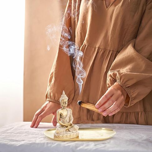 TOPZEA 6 in 1 Incense Holder, Brass Palo Santo Sage Sticks Holder, Incense Burner with Ash Catcher Tray & Buddha Statue for Coil Incense, Incense Cones, Stick, Meditation Accessories, Yoga Room Decor in Saudi Arabia