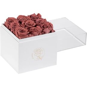DuHouse 9pcs Preservd Rose in Acrylic Box Eternal Flower That Lasts 4 Years Gifts for Girlfriend Wife Mom Women Valentines Day Anniversary Birthday Mothers Day(White)