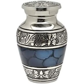 Starlet Inc - Small Keepsake Cremation Urn for Human Ashes with Velvet Bag and Funnel - Blue Fire Brass Keepsake with Nickel Platting and Hand Engraved in Saudi Arabia