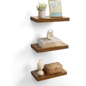 VASAGLE Wall Shelves Set of 3, Floating Shelves, Wall Mounted, 8 x 23.6 x 1.5 Inches, Display Shelves for Picture Frames, Wall Decor, Hanging Shelf for Living Room, Kitchen, Rustic Brown ULWS057B01 in Kuwait