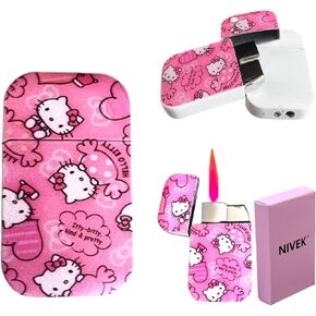 NIVEK Kulomi Lighter Kitty KT Torch Lighter Pink Flame Pocket Refillable Kawaii Cute Windproof Flame (Cat, Rabbit, Melody, Duffy) (A16-Pink Spots)