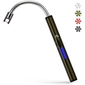 ولاعة بونكاس المرنة بقوس USB ولاعة شموع بلازما قابلة لإعادة الشحن ولاعة مقاومة للرياح طويلة للاستخدام المنزلي والتخييم والطهي والشواء والزيتون الرمادي (الشمعة غير متضمنة) in Kuwait