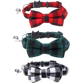 GSHLLO 3 Pcs Plaid Cat Collars Quick Release Safety Buckle Kitten Collar Adjustable Pet Collars Cute Plaid Cat Bow Tie Collars Breakaway Small Puppy Collars with Bells A in Kuwait