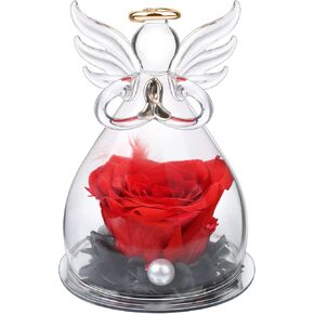 Preserved Flowers with Angel Figurines-Angels with Pretty Roses,Real Rose in Glass Dome,Preserved Rose Gifts for Women on, Valentine's Day, Mother's Day, Birthday (Purple) in Kuwait