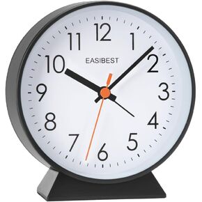 EASIBEST No Ticking Silent Alarm Clock,Easy to Read and Use,Ascending Sound,1 AA Battery Operated,Snooze Light,Bedside Desk Clock,Black in Saudi Arabia