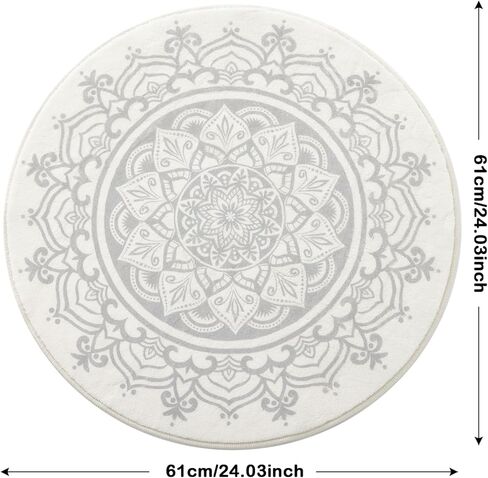 Carvapet 2' Small Round Area Rug Chic Boho Mandala Print Circle Rugs Non Slip Machine Washable Floor Mat Soft Throw Rug for Powder Room Entryway Bathroom Nursery Bedside Floor Decor Black Ivory in Kuwait