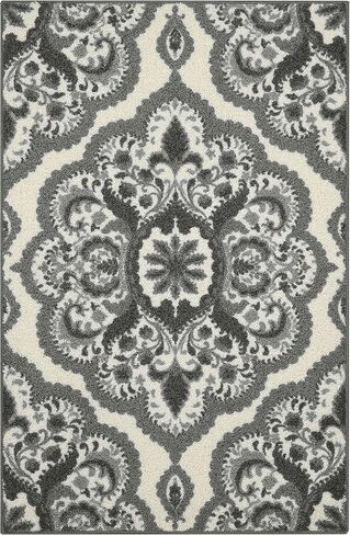 Maples Rugs Vivian Medallion سجاد مطبخ غير قابل للانزلاق [صنع في الولايات المتحدة الأمريكية]، 2'6 x 3'10، رمادي in Kuwait