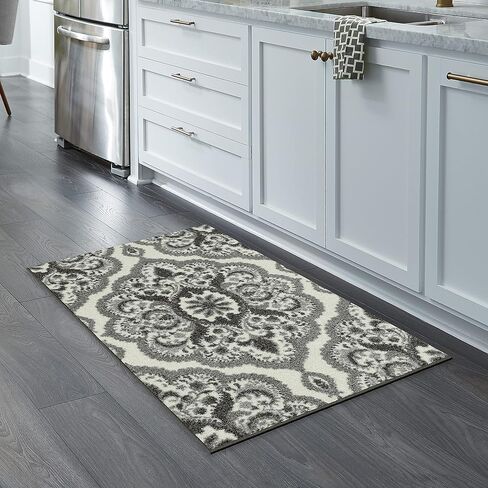 Maples Rugs Vivian Medallion سجاد مطبخ غير قابل للانزلاق [صنع في الولايات المتحدة الأمريكية]، 2'6 x 3'10، رمادي in Kuwait
