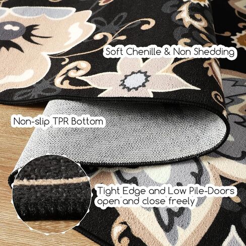 HOMORE سجادة منطقة الأزهار قابلة للغسل مقاس 5 × 7، سجاد منطقة سوداء لغرفة المعيشة سجادة كبيرة غير قابلة للانزلاق لغرفة الغسيل في المدخل وغرفة الغسيل رقيقة جدًا سجادة رمي الزهور لغرفة النوم وغرفة الطعام وديكور غرفة الأطفال in Kuwait