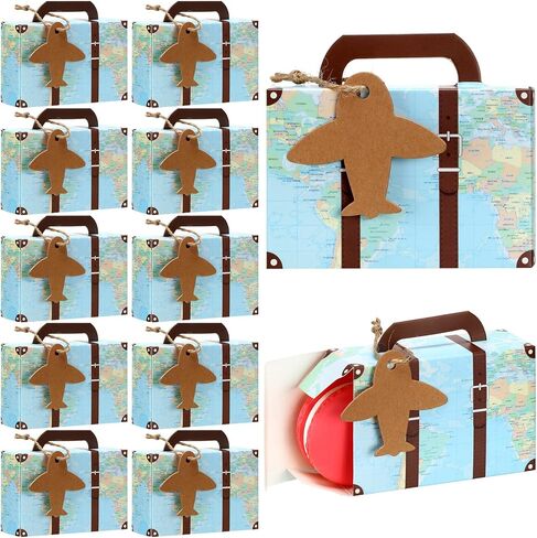 100 Pcs Mini Suitcase Favor Box World Map Party Favor Candy Box Vintage Mini Suitcase Gift Box Wedding Favors with Tags and Burlap Twine for Travel Themed Party, Bridal Shower, Wedding Decorations in Saudi Arabia