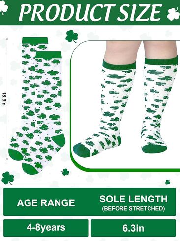 Patelai 6 Pairs St. Patrick's Day Knee High Socks Kid Shamrock Holiday Socks Boys Girls Irish Socks for St. Patrick's Day Party Gift Unisex, 4-8 Years in Saudi Arabia