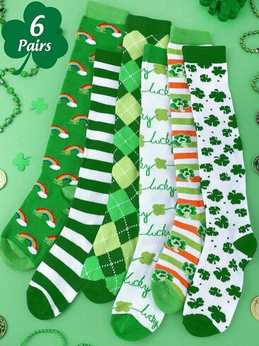 Patelai 6 Pairs St. Patrick's Day Knee High Socks Kid Shamrock Holiday Socks Boys Girls Irish Socks for St. Patrick's Day Party Gift Unisex, 4-8 Years in Saudi Arabia