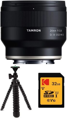 تامرون 24 مم f/2.8 Di III OSD عدسة برايم واسعة الزاوية لـ سوني E-Mount مع بطاقة 32 جيجابايت وحزمة ثلاثية العجلات مرنة 12 بوصة (3 عناصر) in Kuwait