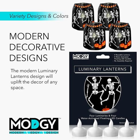 4 فوانيس مضيئة من MODGY - شموع LED عائمة مع بطاريات متضمنة - مصابيح رائعة لحفلات الزفاف والحفلات والباحات والاحتفالات بجميع أنواعها (سالم) in Kuwait