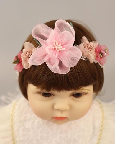 عصابة رأس من Bethynas للفتيات الصغيرات من الدانتيل على شكل زهرة من الشاش، ربطة شعر مطاطية للرضع وحفلات أعياد الميلاد، إكسسوارات شعر للأميرات للأطفال حديثي الولادة (وردي) in Saudi Arabia