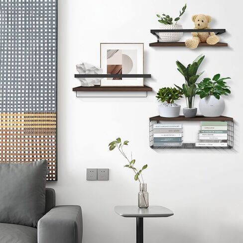 Bilillo Floating Shelves Wall Mounted, Bathroom Shelves Above Toilet with Wire Basket and Towel Bar, Suitable for Decorative Storage Racks in Kitchens, Living Rooms, Bedrooms, and Offices Dark Brown in Kuwait