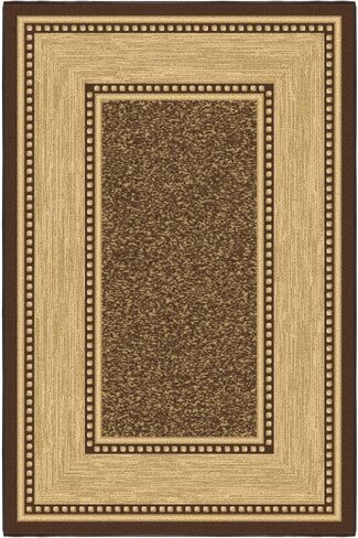 Ottomanson Ottohome Collection Non-Slip Rubberback Bordered Design 3x5 Indoor Area Rug, 3'3" x 5', Brown in Kuwait