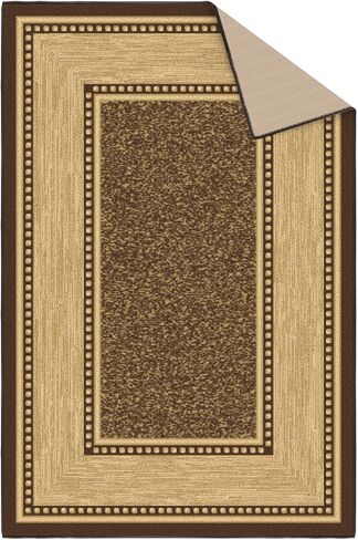 Ottomanson Ottohome Collection Non-Slip Rubberback Bordered Design 3x5 Indoor Area Rug, 3'3" x 5', Brown in Kuwait