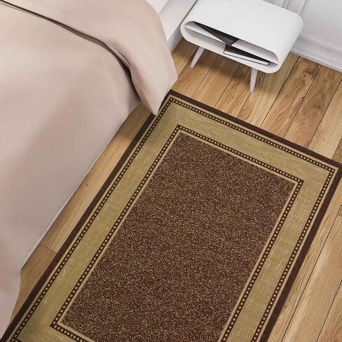 Ottomanson Ottohome Collection Non-Slip Rubberback Bordered Design 3x5 Indoor Area Rug, 3'3" x 5', Brown in Kuwait