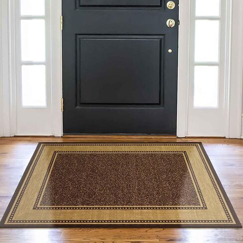 Ottomanson Ottohome Collection Non-Slip Rubberback Bordered Design 3x5 Indoor Area Rug, 3'3" x 5', Brown in Kuwait