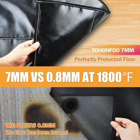 حصيرة مدفأة مقاومة للحريق مقاس 7 مم من TOHONFOO، سجادة نصف دائرية مقاس 24 × 42 بوصة مقاومة للحريق في الأماكن المغلقة تحمي الأرضيات والطوابق والباحات من سباركس إمبرز، أسود in Kuwait