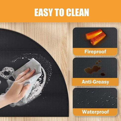 حصيرة مدفأة مقاومة للحريق مقاس 7 مم من TOHONFOO، سجادة نصف دائرية مقاس 24 × 42 بوصة مقاومة للحريق في الأماكن المغلقة تحمي الأرضيات والطوابق والباحات من سباركس إمبرز، أسود in Kuwait