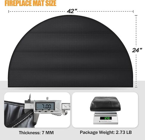 حصيرة مدفأة مقاومة للحريق مقاس 7 مم من TOHONFOO، سجادة نصف دائرية مقاس 24 × 42 بوصة مقاومة للحريق في الأماكن المغلقة تحمي الأرضيات والطوابق والباحات من سباركس إمبرز، أسود in Kuwait
