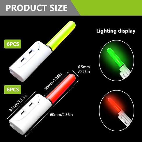 Fishing Glow Sticks LED Fishing Pole Light, 12 Pieces LED Glow Sticks for Fishing Night Fishing Rod Lights Tip LED, Waterproof Glow in The Dark Fishing Pole for Sea Fishing Tackle Rod (Green, Red) in Kuwait