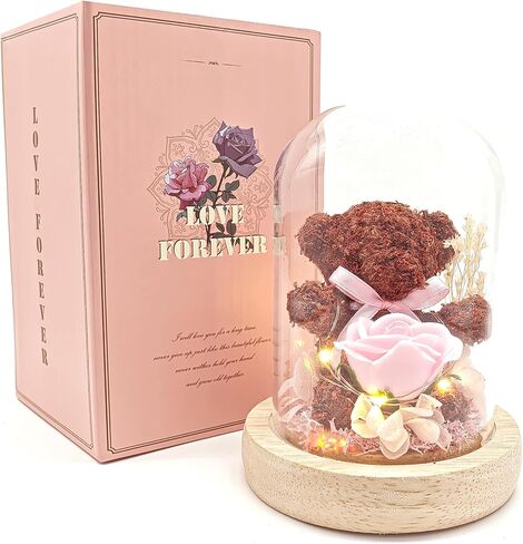 هدايا للنساء، وردة زهرية حقيقية تدوم طويلا في صندوق زجاجي، مصباح زهرة انفينيتي الخالدة هدية مرحة شخصية للصديقة والام والزوجة لعيد الميلاد والزفاف والذكرى السنوية وعيد الحب وعيد الام السعيد in Kuwait