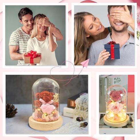 هدايا للنساء، وردة زهرية حقيقية تدوم طويلا في صندوق زجاجي، مصباح زهرة انفينيتي الخالدة هدية مرحة شخصية للصديقة والام والزوجة لعيد الميلاد والزفاف والذكرى السنوية وعيد الحب وعيد الام السعيد in Kuwait