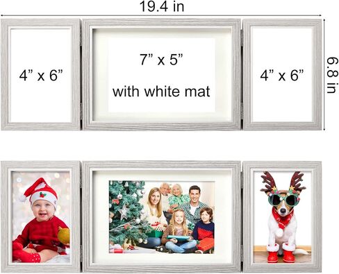 إطار صور LAZYKITTY 3، 2 4x6 و1 7x5 مع حصيرة بيضاء - MDF مقوى، وجوه زجاجية حقيقية، مفصلات من الفولاذ المقاوم للصدأ، قابلة للطي متعددة الزوايا، تقف على أسطح الطاولة - خشب طبيعي in Saudi Arabia
