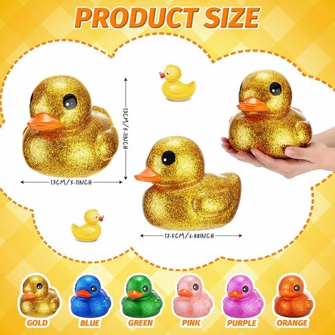 Honoson 6 Pieces Giant Glitter Rubber Ducks 6.89 Inch Big Sparkly Rubber Ducky Jumbo Duck Bathtub Toys with Squeaky Sound for Baby Shower Birthday Party Favor Summer Beach Pool Activity, 6 Colors in Saudi Arabia