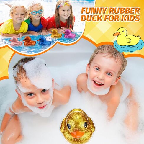 Honoson 6 Pieces Giant Glitter Rubber Ducks 6.89 Inch Big Sparkly Rubber Ducky Jumbo Duck Bathtub Toys with Squeaky Sound for Baby Shower Birthday Party Favor Summer Beach Pool Activity, 6 Colors in Saudi Arabia