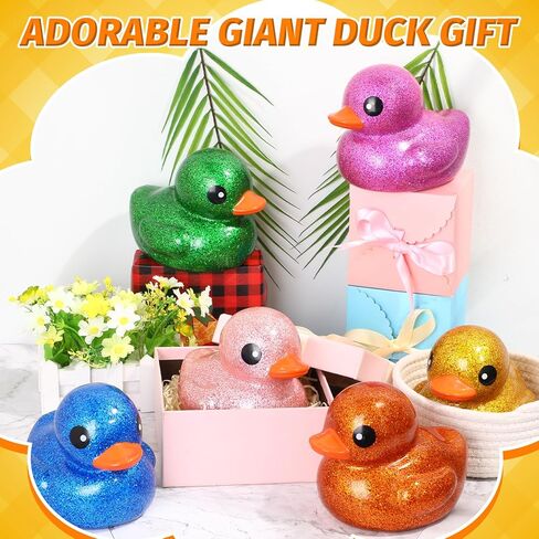 Honoson 6 Pieces Giant Glitter Rubber Ducks 6.89 Inch Big Sparkly Rubber Ducky Jumbo Duck Bathtub Toys with Squeaky Sound for Baby Shower Birthday Party Favor Summer Beach Pool Activity, 6 Colors in Saudi Arabia