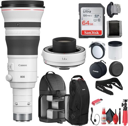 Canon RF 800mm f/5.6 L is USM Lens Ideal for Sports, Wildlife, and Journalism (5055C002) + Canon Extender RF 1.4X (4113C002) + 64GB Memory Card + Backpack + Card Reader + Flex Tripod + More (Renewed) in Saudi Arabia