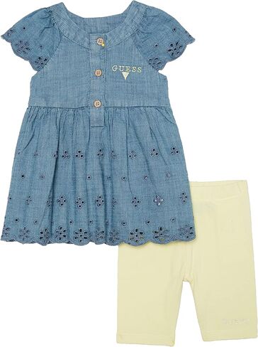 GUESS baby-girls Chambray Top and Embroidered Logo Stretch Jersey Leggings 2 Piece Set in Saudi Arabia