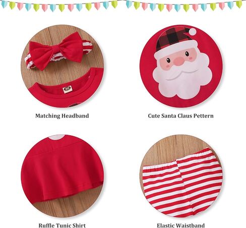 fioukiay Toddler Girls Buffalo Plaid Christmas Outfits 3Pcs Infant Baby Reindeer Tunic Pants Fall Winter Clothes Set in Saudi Arabia