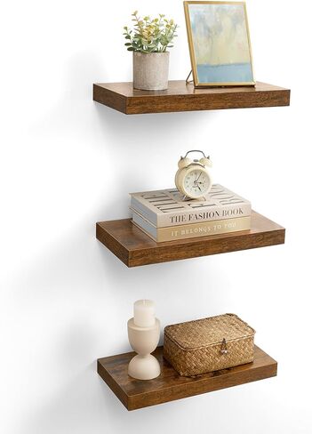 VASAGLE Wall Shelves Set of 3, Floating Shelves, Wall Mounted, 8 x 23.6 x 1.5 Inches, Display Shelves for Picture Frames, Wall Decor, Hanging Shelf for Living Room, Kitchen, Rustic Brown ULWS057B01 in Kuwait