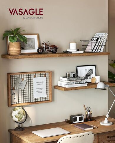 VASAGLE Wall Shelves Set of 3, Floating Shelves, Wall Mounted, 8 x 23.6 x 1.5 Inches, Display Shelves for Picture Frames, Wall Decor, Hanging Shelf for Living Room, Kitchen, Rustic Brown ULWS057B01 in Kuwait