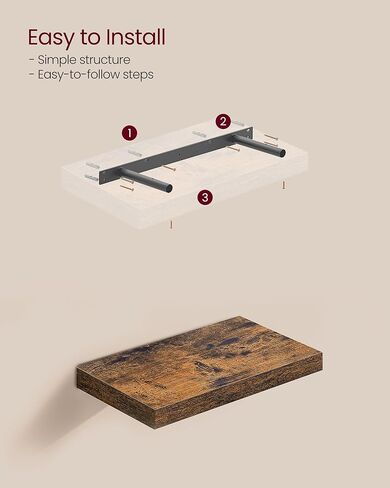 VASAGLE Wall Shelves Set of 3, Floating Shelves, Wall Mounted, 8 x 23.6 x 1.5 Inches, Display Shelves for Picture Frames, Wall Decor, Hanging Shelf for Living Room, Kitchen, Rustic Brown ULWS057B01 in Kuwait